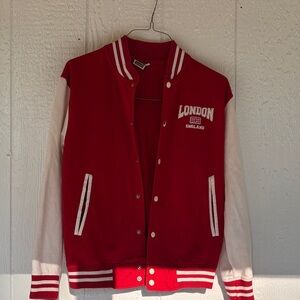 Red and White London Varsity Sweatshirt /Jacket small